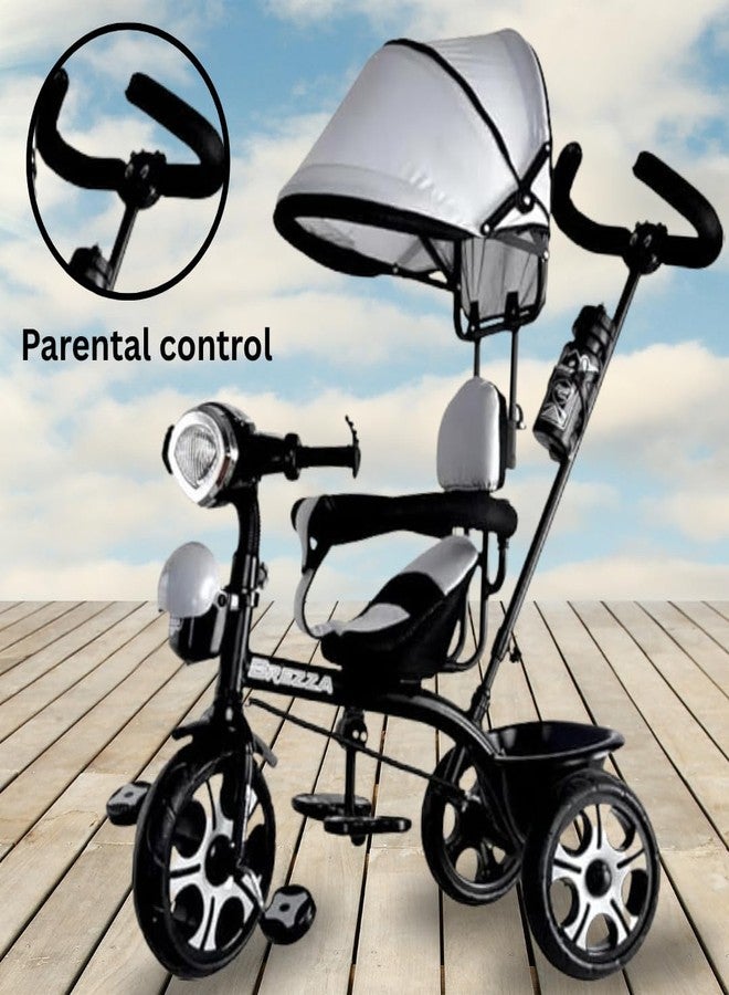 Maanit Kids Tricycle with Canopy & Dual Storage Basket - Toddler Bike with Parental Handle Control, Safety Guardrail & Comfort Seat - Trike for Ages 1.5-5 Years (White) - Image 3